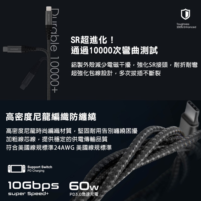 ONPRO UC-C2CPD150 充電線 C to C充電線 60w充電線 編織快充線 快充線 PD充電線 快充充電線-細節圖7