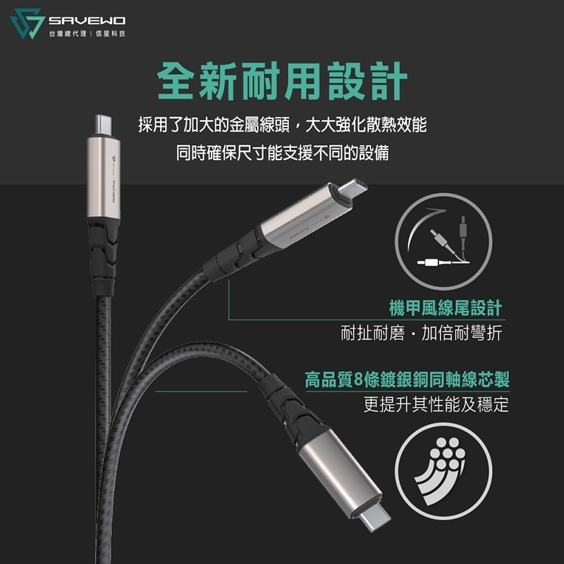 信星科技 SAVEWO 救世 ProCable 極速全能線 240W 雙USB-C 40Gbps PD 快充線 傳輸線-細節圖8