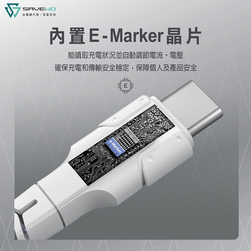 信星科技 SAVEWO 救世 PowerCable 極速快充線 240W 雙USB-C 480Mbps 傳輸線-細節圖6