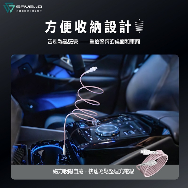 信星科技 SAVEWO 救世 PowerCable 磁吸自捲快充線 240W 雙USB-C 480Mbps PD 傳輸線-細節圖9