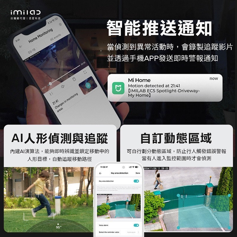 信星科技 創米 EC5 2K 戶外全景攝像機 IP66防塵防水 全彩夜視 閃爍強光 人形追蹤 雙向語音通話 防盜 監控-細節圖7
