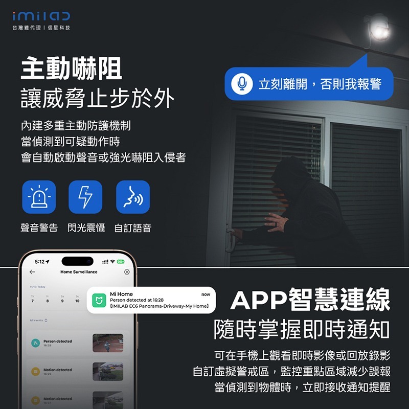 信星科技 創米 IMILAB EC6 Panorama 3.5K 全景戶外攝影機 IP66防塵防水 全彩夜視 自動警報-細節圖4