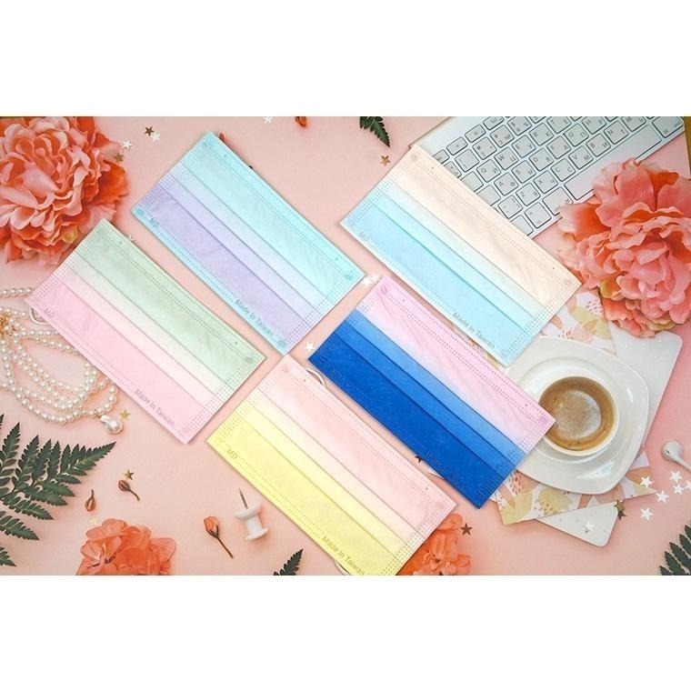 台灣製 平面醫療口罩 莫蘭迪 漸層口罩 彩虹 雙鋼印口罩 AMISS 台灣製現貨 醫用口罩 彩色口罩 成人口罩-細節圖3