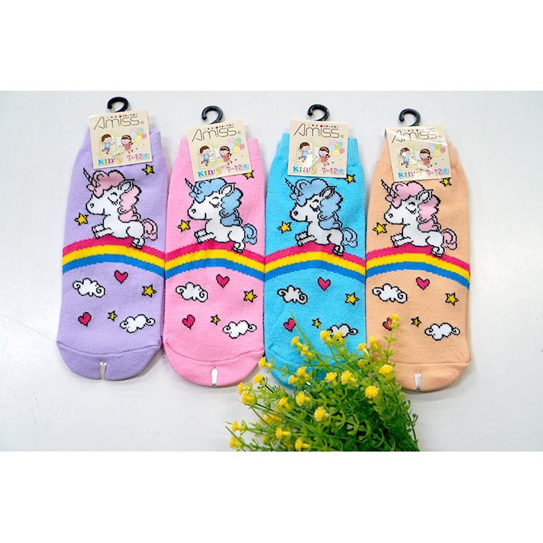 Amiss可愛直版止滑童襪【3雙組】-繽紛獨角獸 彩虹馬 1-3歲/3-6歲/7-12歲 (C405-45)-細節圖2
