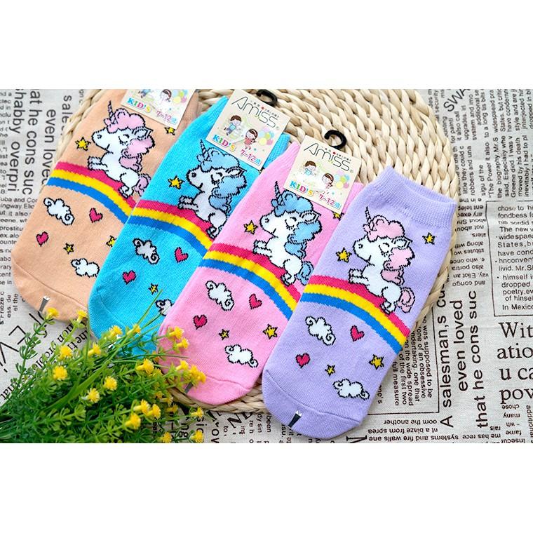 Amiss可愛直版止滑童襪【3雙組】-繽紛獨角獸 彩虹馬 1-3歲/3-6歲/7-12歲 (C405-45)-細節圖3