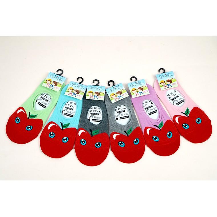 AMISS兒童隱形襪【2雙組】【可愛超低】細針精梳棉兒童隱形襪‧水果造型‧後跟防滑-蘋果(大童)C404-2-細節圖4