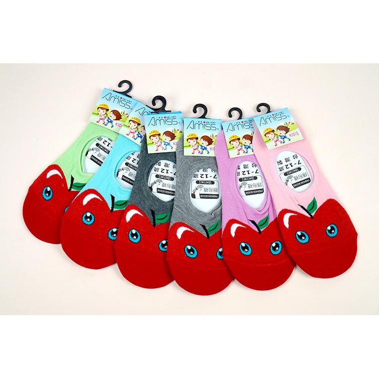 AMISS兒童隱形襪【2雙組】【可愛超低】細針精梳棉兒童隱形襪‧水果造型‧後跟防滑-蘋果(大童)C404-2-細節圖5