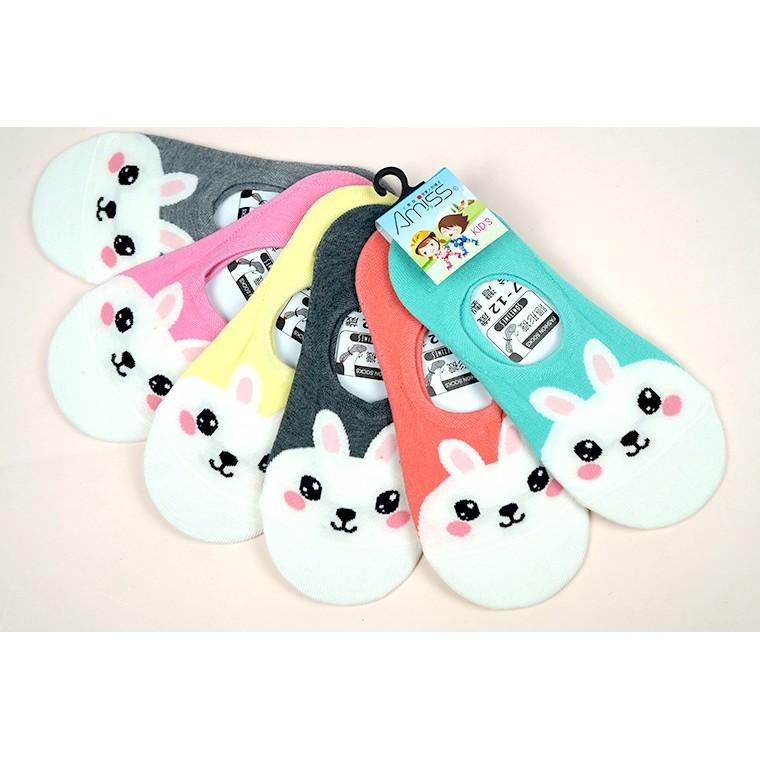 AMISS兒童隱形襪【2雙組】【可愛超低】細針精梳棉兒童隱形襪‧動物造型‧後跟防滑-小白兔(大童)C404-1-細節圖4