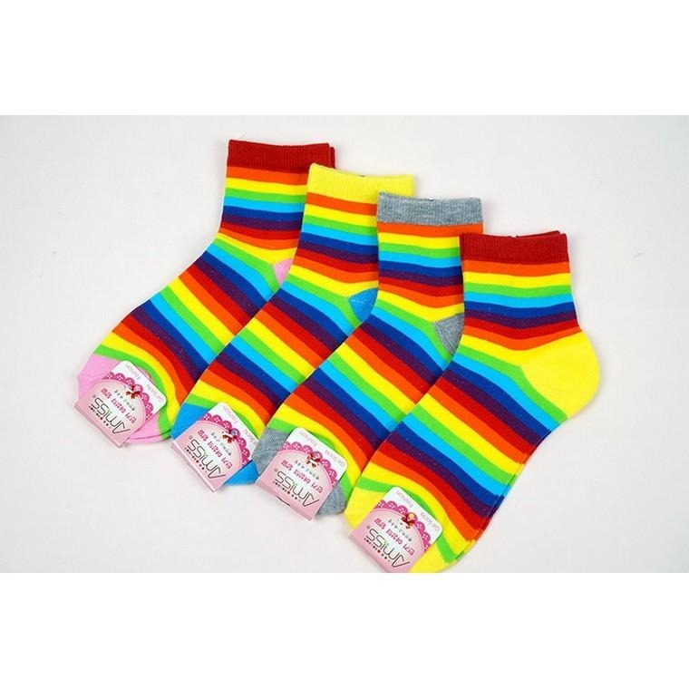 Amiss繽紛撞色棉織少女襪【2雙入】-彩虹條紋 (C702-33)-細節圖2