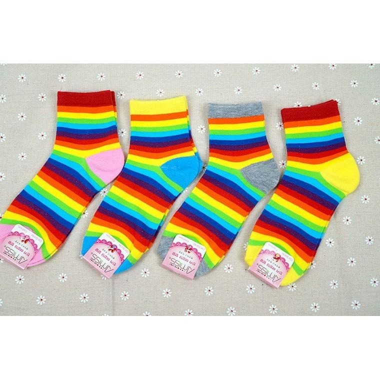 Amiss繽紛撞色棉織少女襪【2雙入】-彩虹條紋 (C702-33)-細節圖3