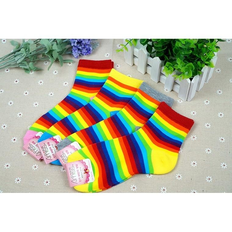 Amiss繽紛撞色棉織少女襪【2雙入】-彩虹條紋 (C702-33)-細節圖4