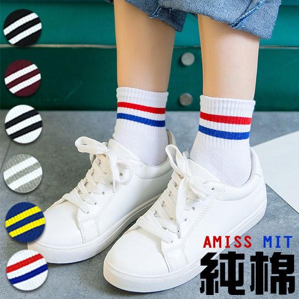 【Amiss】雙槓條紋造型純棉襪(1雙)-C912-細節圖2