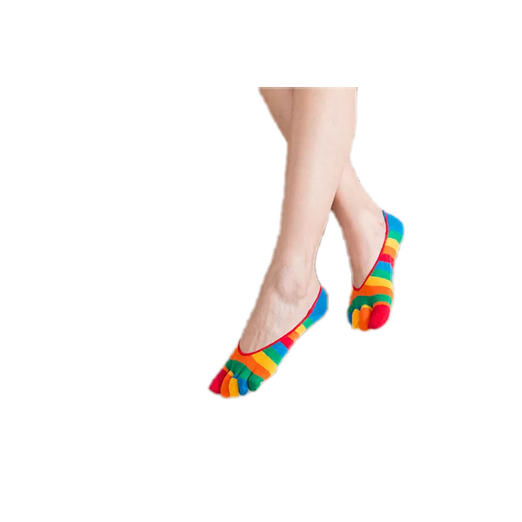 【Amiss】彩虹橫紋五趾隱形襪-腳跟防滑(A622-8)-細節圖2