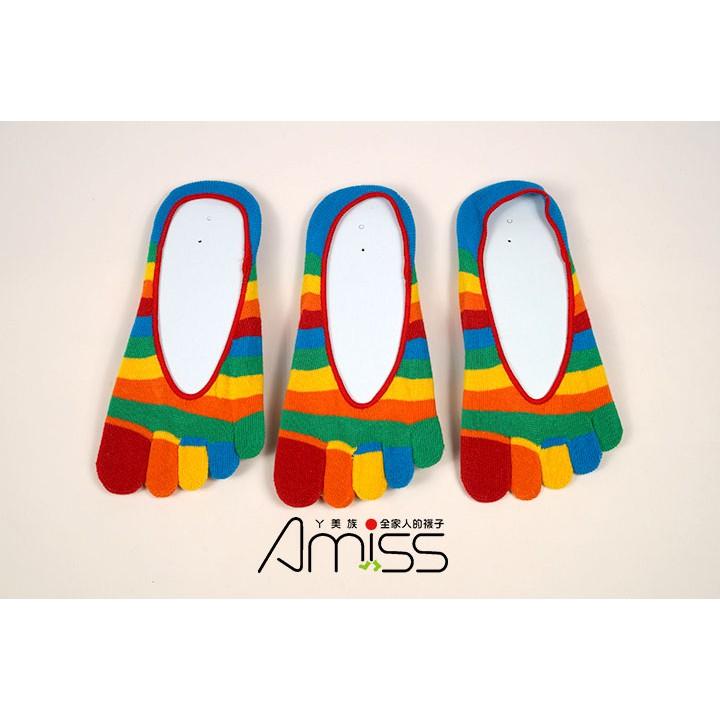 【Amiss】彩虹橫紋五趾隱形襪-腳跟防滑(A622-8)-細節圖7