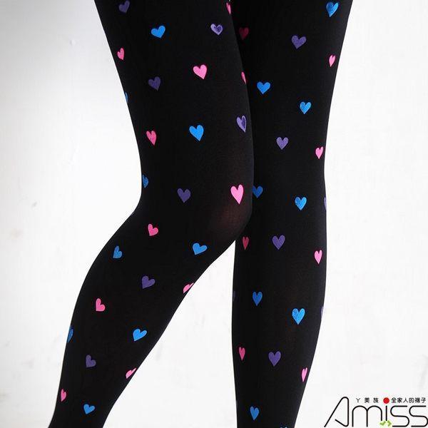 【Amiss】狠腳色‧經典印花褲襪-彩色桃心 愛心褲襪 桃心褲襪(A132-23)-細節圖2