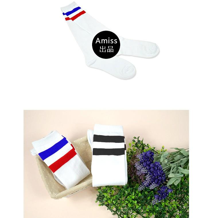 Amiss 雙槓條紋造型純棉膝下襪(3色)-中統襪 長統襪 長襪 兩條槓 棉襪 學生襪 膝下襪 足球襪【C719-6】-細節圖3