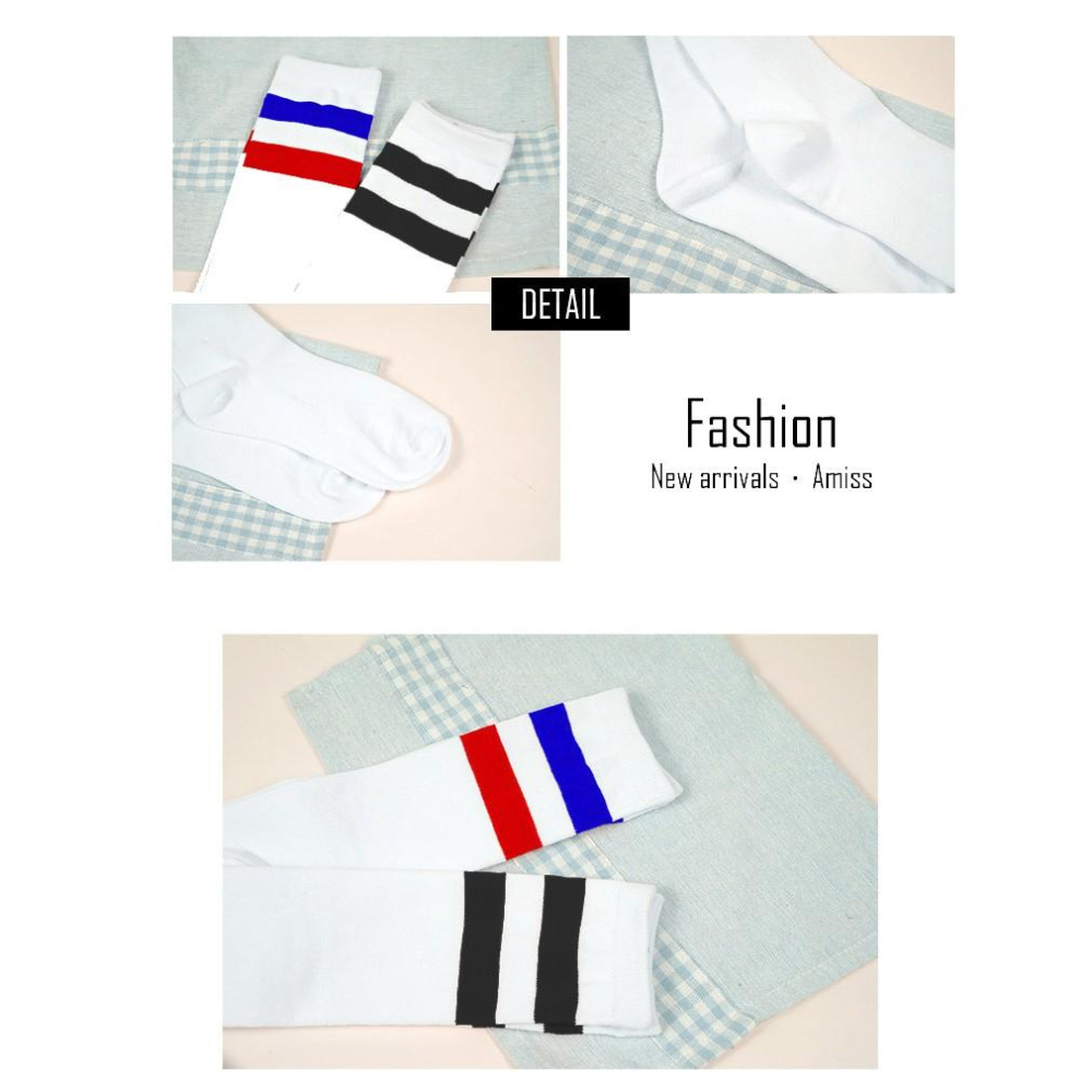 Amiss 雙槓條紋造型純棉膝下襪(3色)-中統襪 長統襪 長襪 兩條槓 棉襪 學生襪 膝下襪 足球襪【C719-6】-細節圖4
