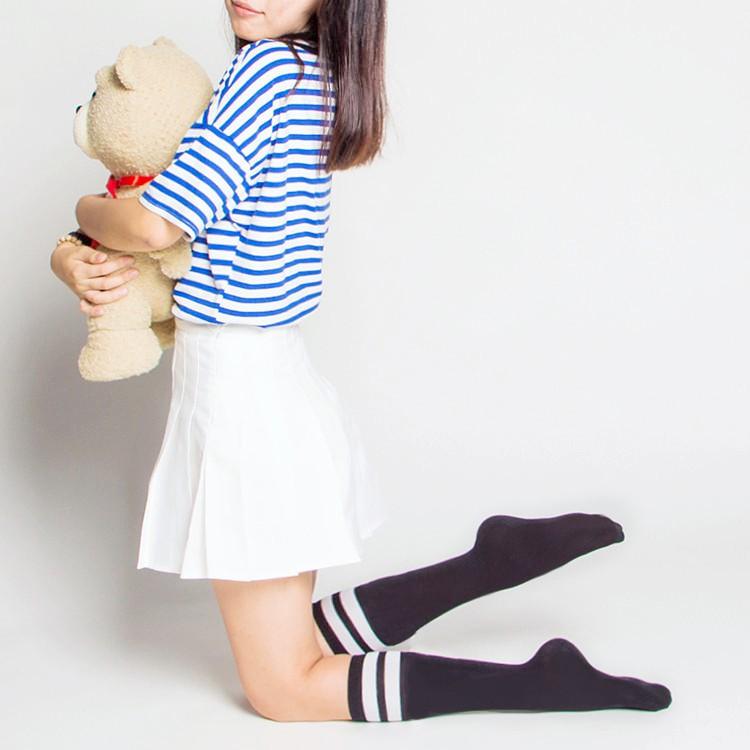 Amiss 雙槓條紋造型純棉膝下襪(3色)-中統襪 長統襪 長襪 兩條槓 棉襪 學生襪 膝下襪 足球襪【C719-6】-細節圖6