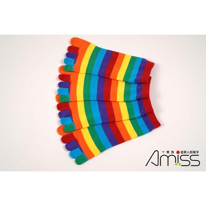 【Amiss】彩虹橫紋撞色五趾襪【多件組】 採紅襪 五指襪 短襪 (A622-7)-細節圖3