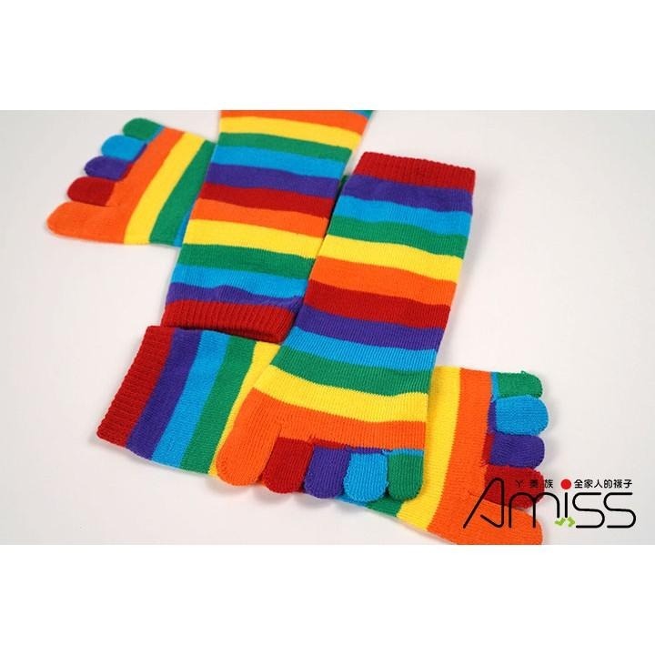 【Amiss】彩虹橫紋撞色五趾襪【多件組】 採紅襪 五指襪 短襪 (A622-7)-細節圖5
