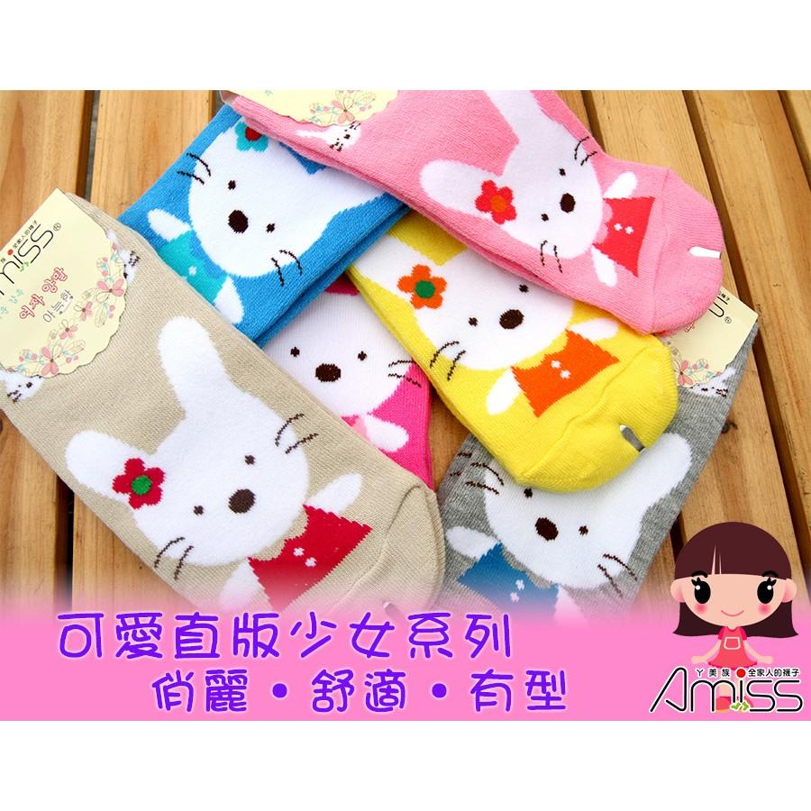 【Amiss】可愛直版少女船襪【3雙入】-花朵小兔(C702-7)-細節圖2