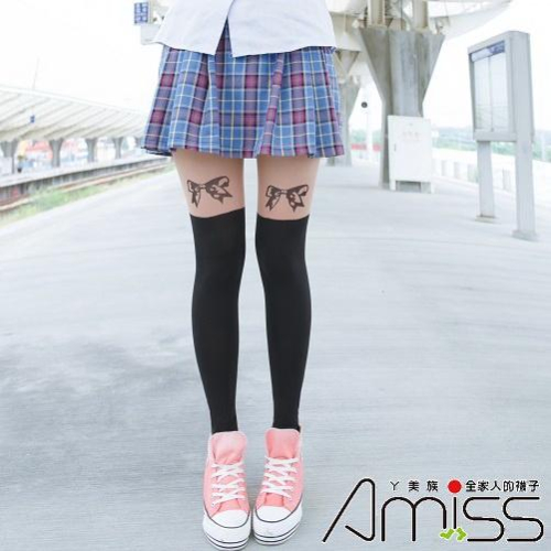 【Amiss】日系精緻造型褲襪 假大腿褲襪-蝴蝶緞帶(Z408-108)