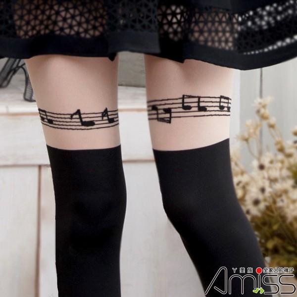 【Amiss】日系精緻造型褲襪 假大腿褲襪-氣質音符(Z408-109)-細節圖2