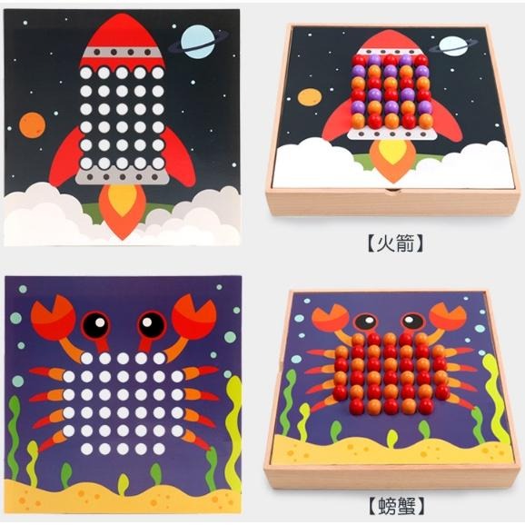 兒童木製蘑菇釘 拼插板拼圖玩具 兒童益智玩具-細節圖2