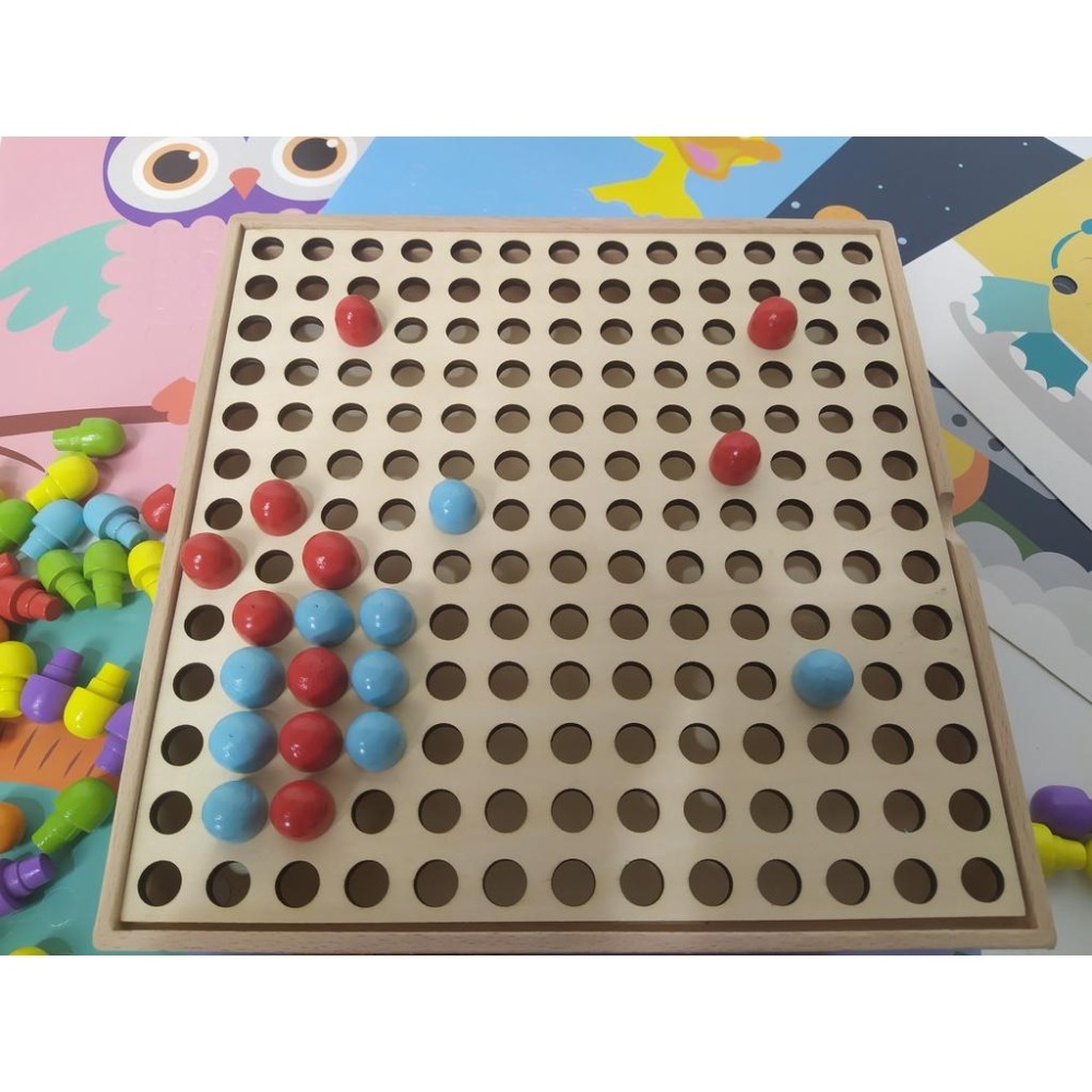 兒童木製蘑菇釘 拼插板拼圖玩具 兒童益智玩具-細節圖6