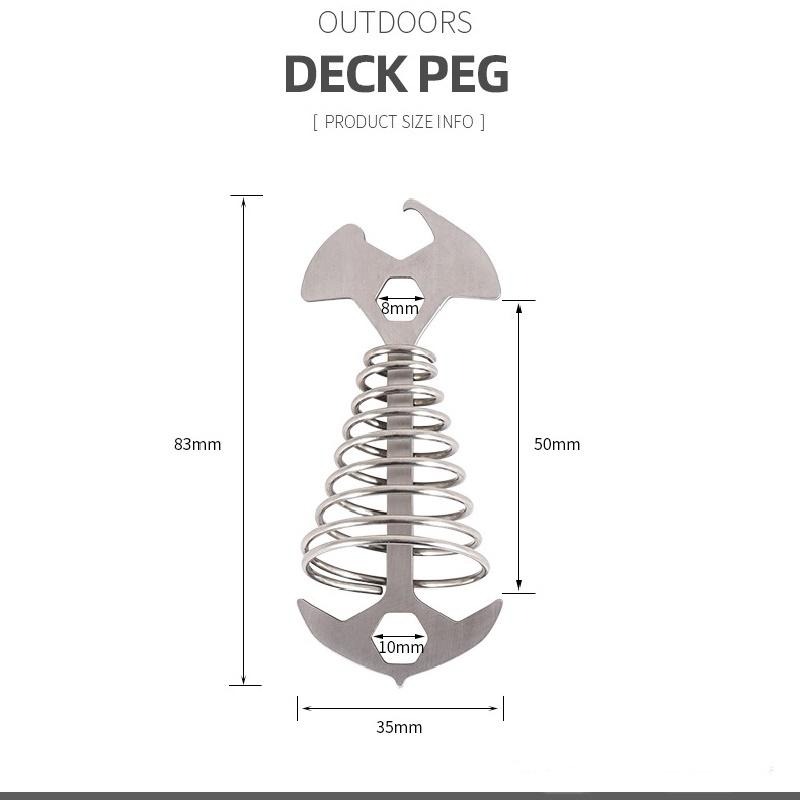 Caiyi 露營 多功能露營甲板釘 魚骨釘 彈簧魚骨釘 彈簧掛勾 風繩扣 不銹鋼帳篷繩扣-細節圖9