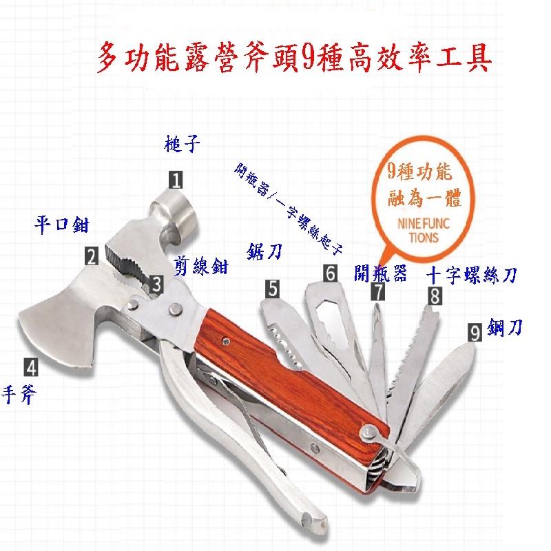 9合1多功能工具 刀 老虎鉗子 工具鉗錘 戶外安全錘 起子 露營野營 登山工具 野外求生裝備-細節圖4