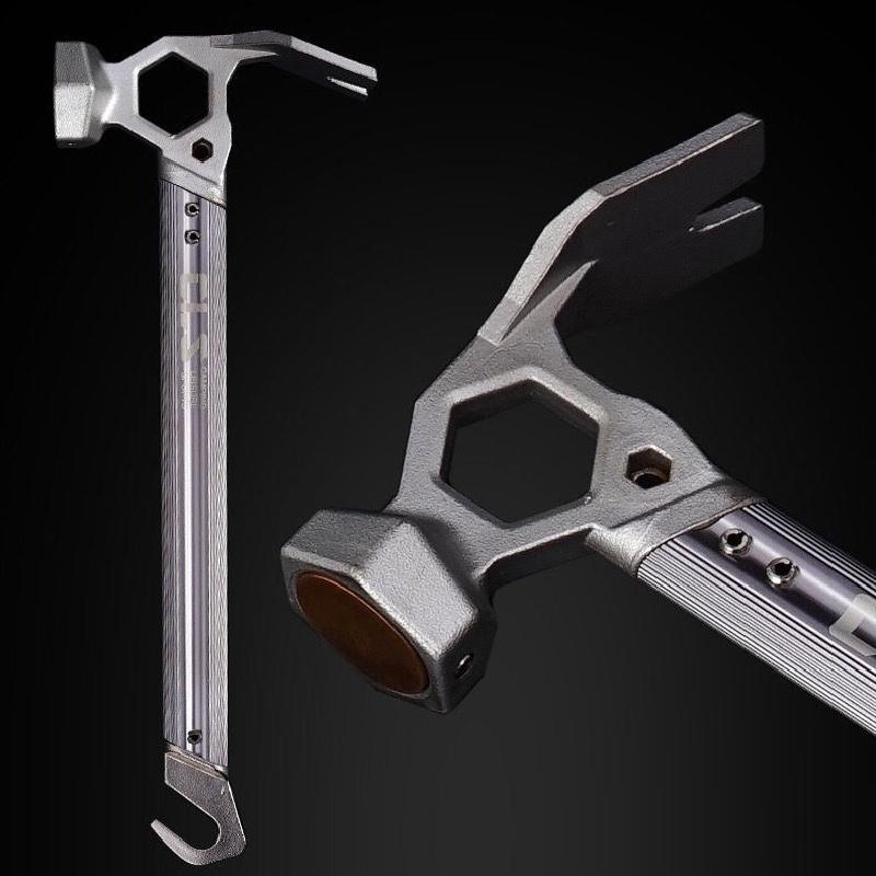 Caiyi 戶外露營多功能鋁合金手柄 營鎚 營錘 鐵鎚 拔釘器 不銹鋼紅銅頭鎚營釘錘-細節圖3