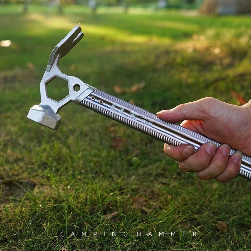 Caiyi 戶外露營多功能鋁合金手柄 營鎚 營錘 鐵鎚 拔釘器 不銹鋼紅銅頭鎚營釘錘-細節圖6