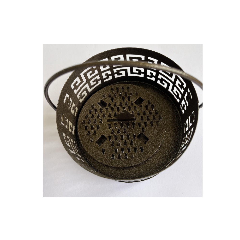 Caiyi 仿古帶蓋 提把 鏤空金屬蚊香盒-細節圖3