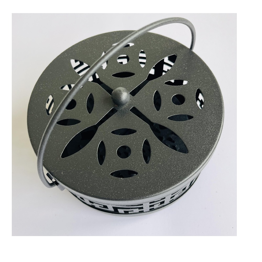 Caiyi 仿古帶蓋 提把 鏤空金屬蚊香盒-細節圖6