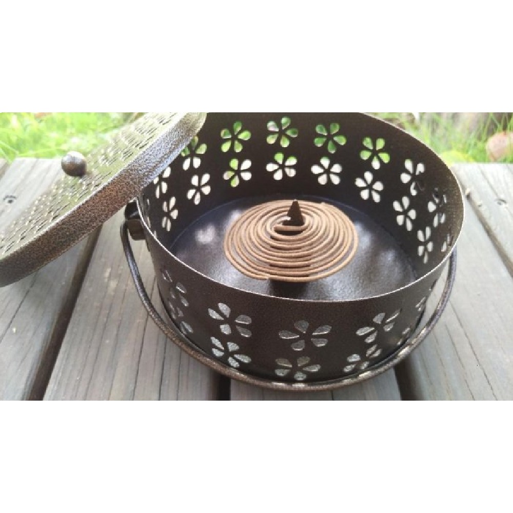 Caiyi 仿古帶蓋 提把 鏤空金屬蚊香盒-細節圖8