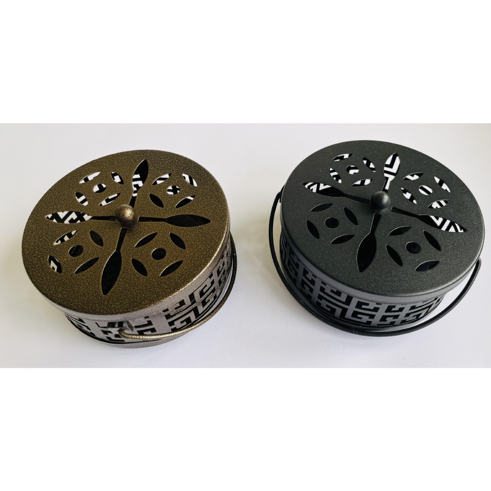 Caiyi 仿古帶蓋 提把 鏤空金屬蚊香盒-細節圖9