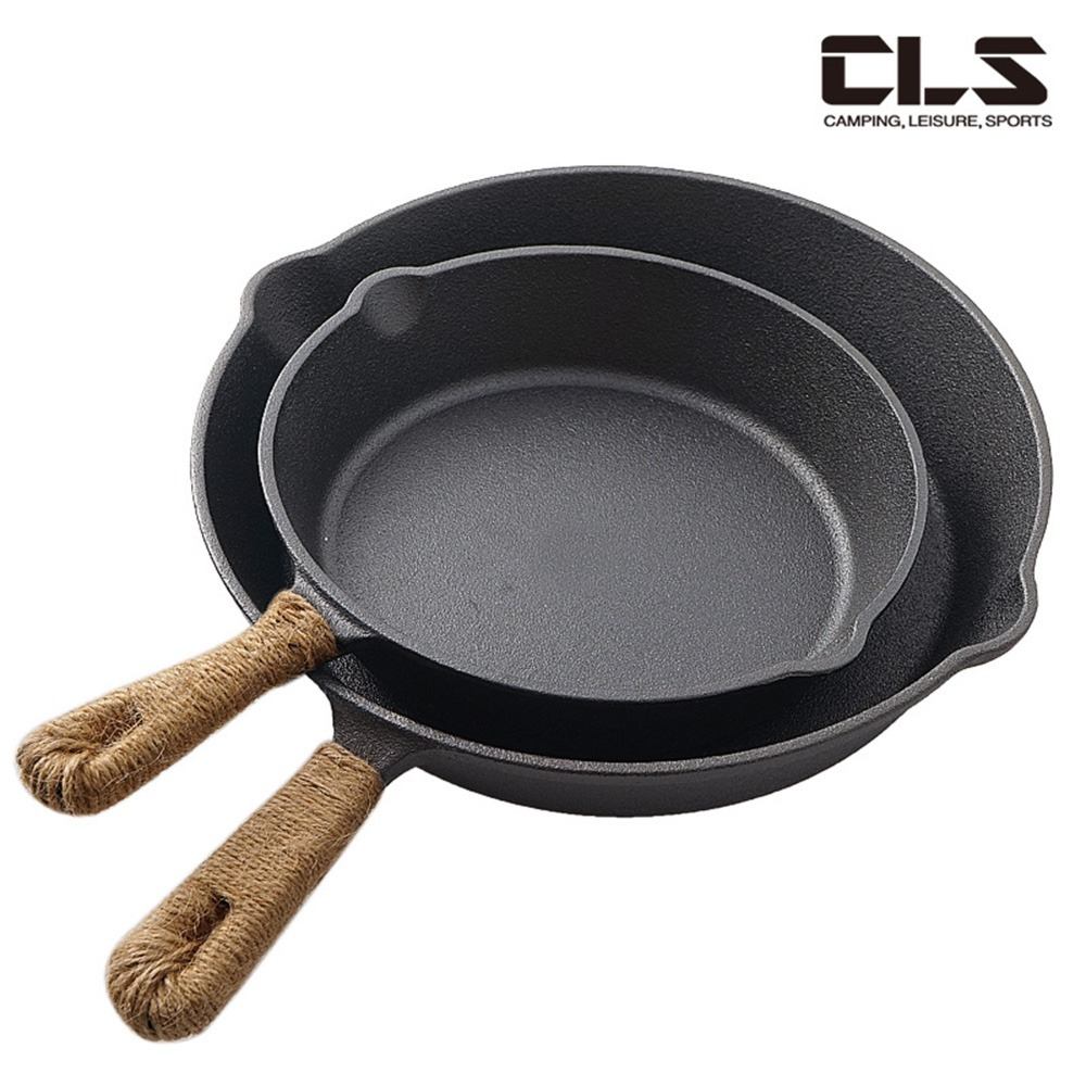 CLS 鑄鐵煎鍋 平底煎鍋 20cm 野炊鍋具 戶外露營 送麻繩-細節圖4