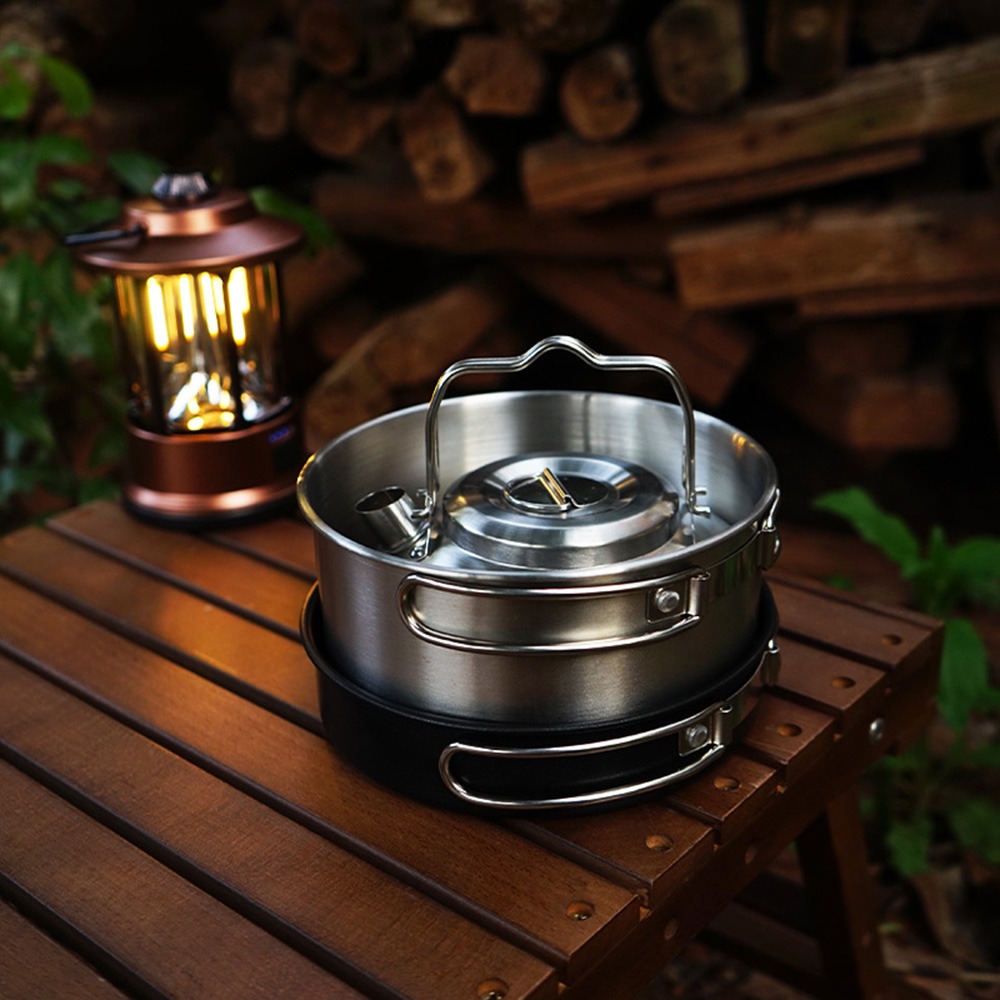 Caiyi 4件套 不銹鋼鍋具組 露營套鍋 野營鍋 戶外鍋具-細節圖2