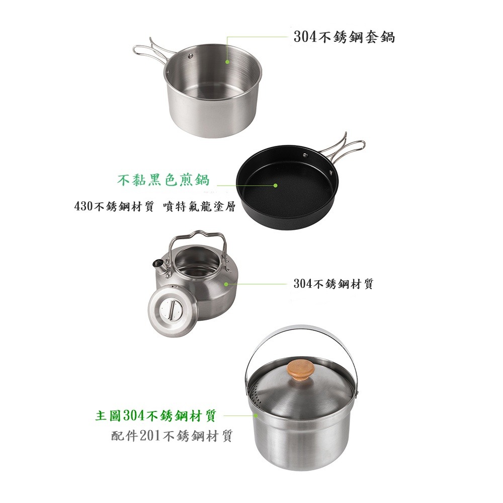 Caiyi 4件套 不銹鋼鍋具組 露營套鍋 野營鍋 戶外鍋具-細節圖6