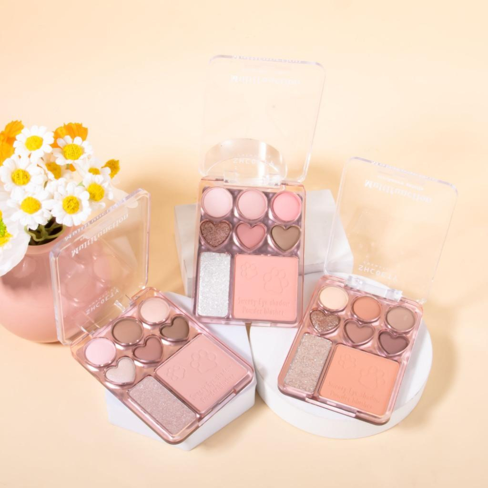 ❤️8色愛心眼影盤 8色眼影盤 腮紅高光一體盤 眼影 愛心眼影 珠光細閃提亮 愛心眼影腮紅高光-細節圖2