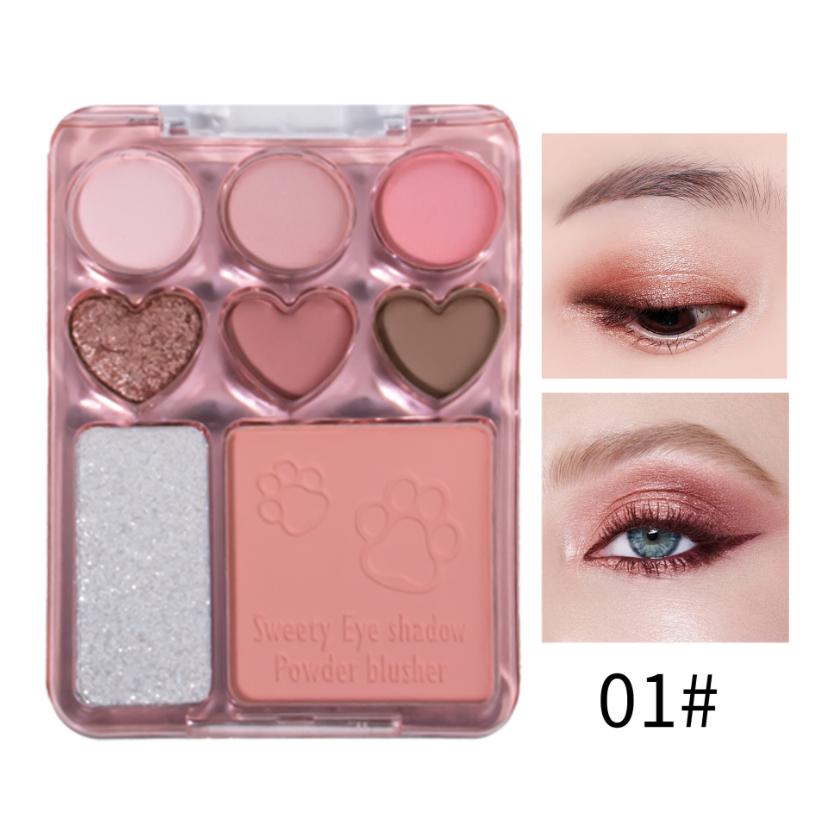 ❤️8色愛心眼影盤 8色眼影盤 腮紅高光一體盤 眼影 愛心眼影 珠光細閃提亮 愛心眼影腮紅高光-細節圖7