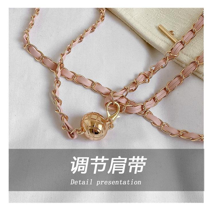 台灣發貨~菱格紋鏈帶包 小香風金球可調式鏈帶包 小金球菱格鏈條包包 菱格包 斜挎包 單肩小方包-細節圖7