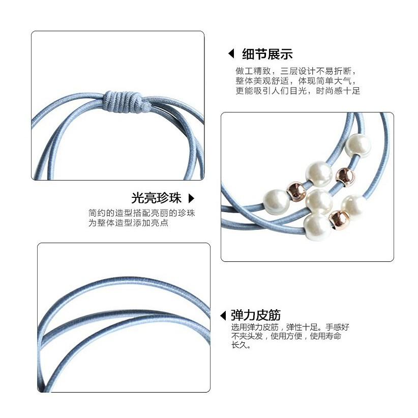 韓版時尚髮圈  三層珍珠髮圈 髮飾 束髮圈 束髮帶  簡約多層橡皮筋髮圈 拼色麻花髮圈-細節圖5