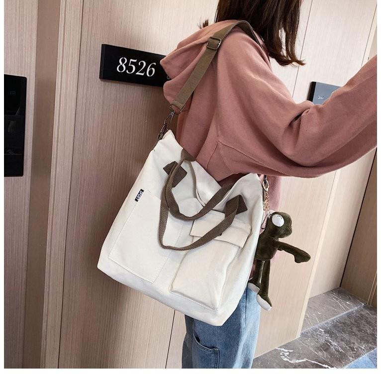 新款韓版百搭帆布托特包 斜挎帆布包 斜背包 單肩包 側背包 大包包 肩背包 托特包 斜挎包-細節圖3