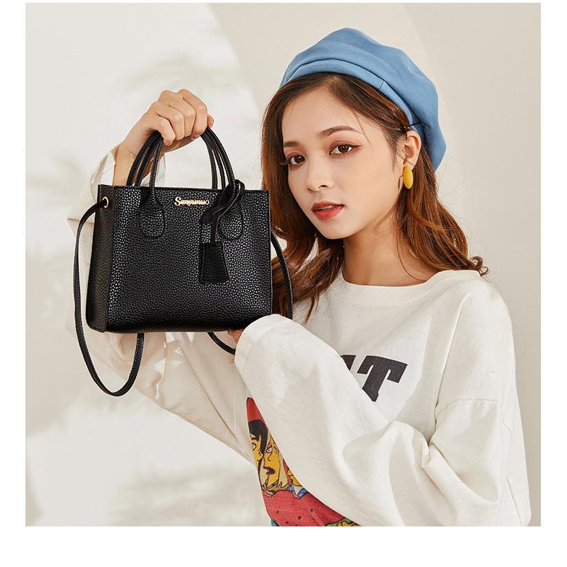 韓版荔枝紋小方包 斜背包  單肩包 手提包  側背包 女生包包  小包 女包	2用手提包 FS-026-細節圖2