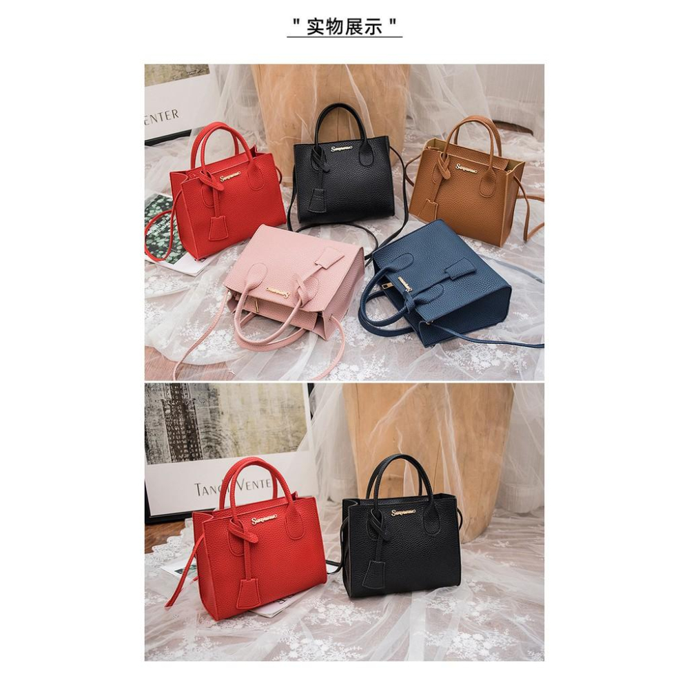 韓版荔枝紋小方包 斜背包  單肩包 手提包  側背包 女生包包  小包 女包	2用手提包 FS-026-細節圖4