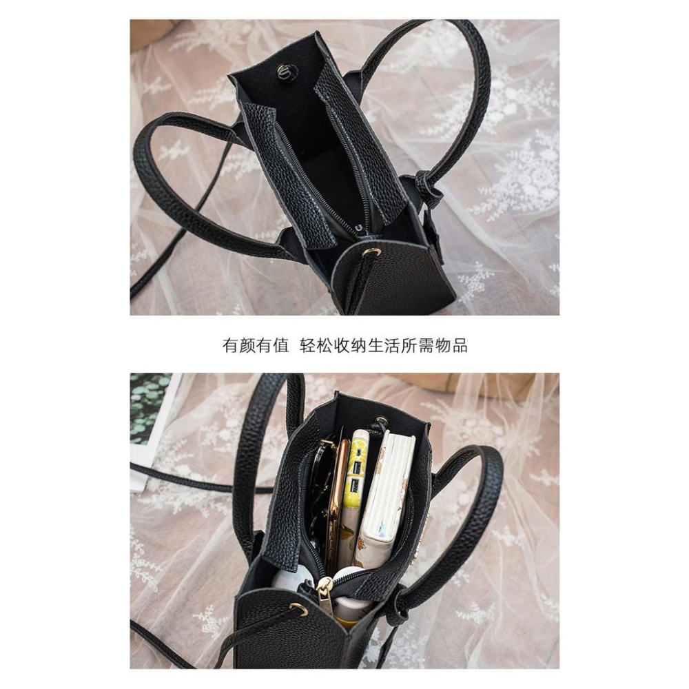 韓版荔枝紋小方包 斜背包  單肩包 手提包  側背包 女生包包  小包 女包	2用手提包 FS-026-細節圖7