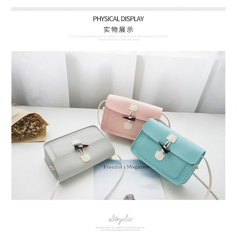 韓款B-037 純色小方包 斜背包  單肩包 手提包 側背包 女生包包 百搭小方包 鎖扣小包 女包 手機包 外出小包包-細節圖3