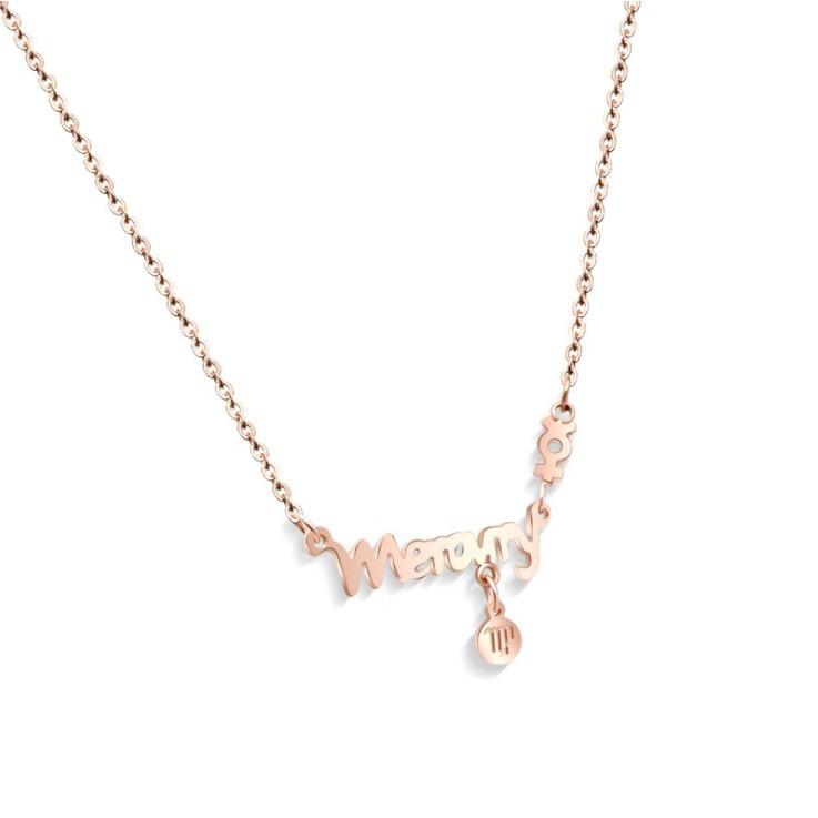 12星座玫瑰金項鍊 十二星座字母項鍊 12星座項鍊 鈦鋼玫瑰金項鏈 頸項鏈 星座項鍊 生日 情人節禮物* P141-細節圖2